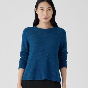 Eileen Fisher Organic Linen Cotton Crewneck Sweater, Teal, Women's S